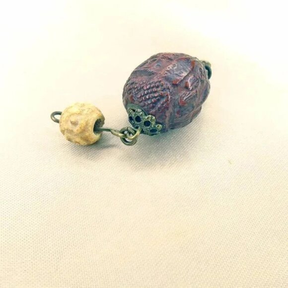 Antique Carved Hedaio Bead Pit, Olive Stone Coqullia Nut, Authentic Tibetan - Picture 2 of 11